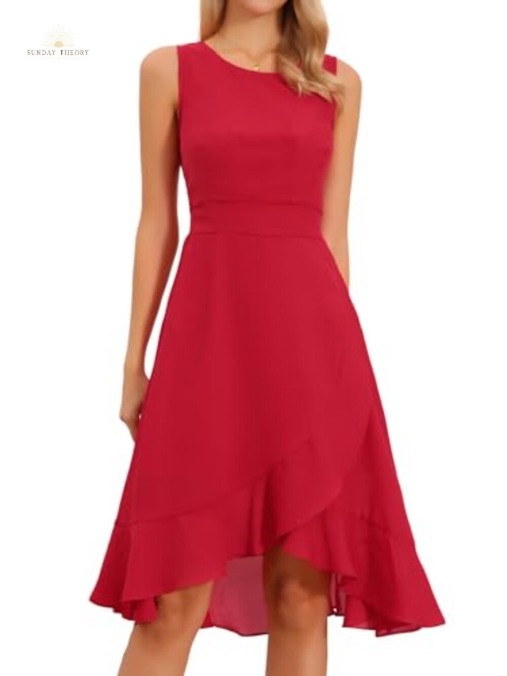 Women's Floral Wrap High Low Midi Dress Sleeveless Keyhole Back Ruffle Hem